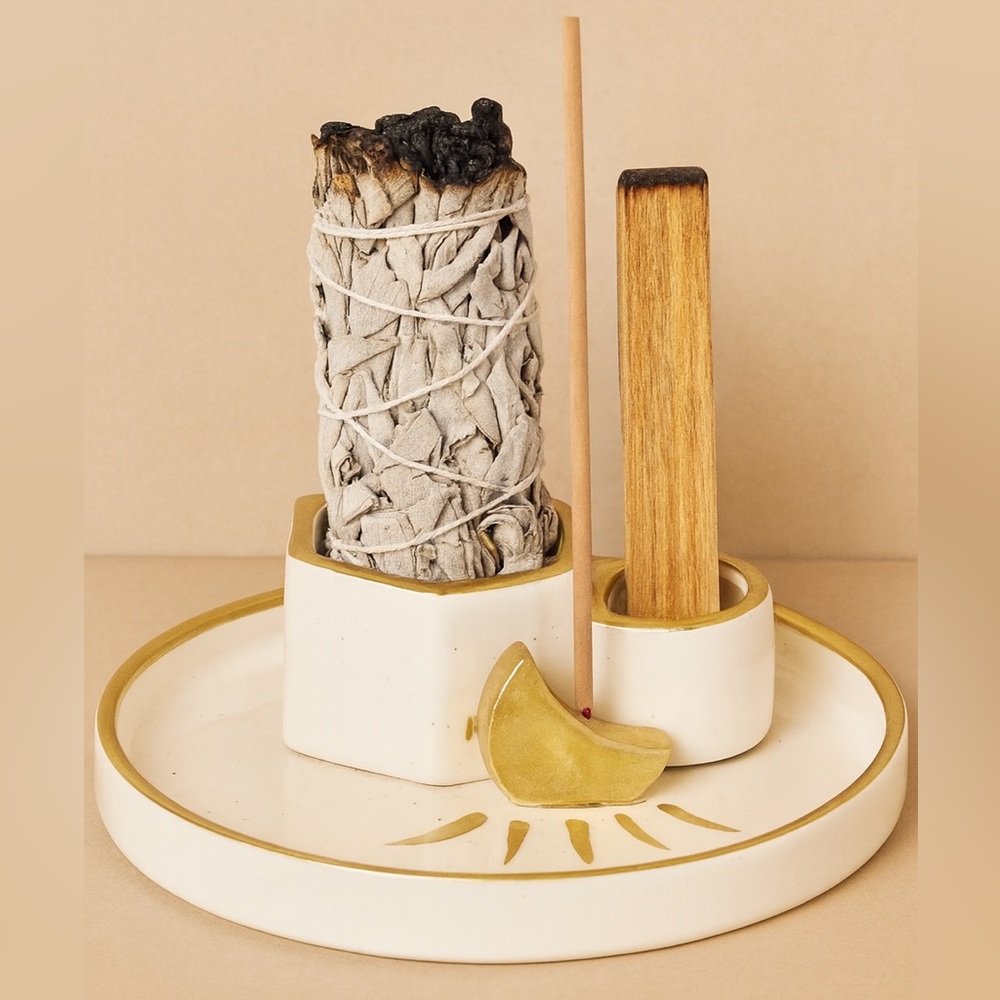 Ceramic Incense Holder Set with Sage and Palo Santo